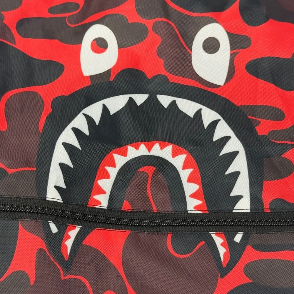 BAPE Shark Drawstring Backpack Red‎ Black Camo Zipper Pocket Streetwear Bag